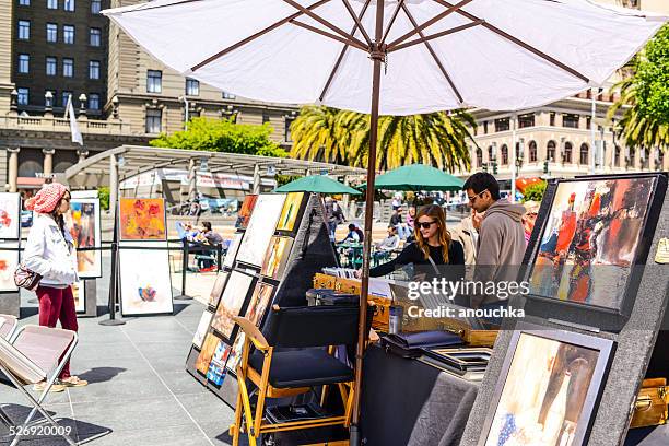 outdoor art gallery on union square, san francisco - art show stock pictures, royalty-free photos & images