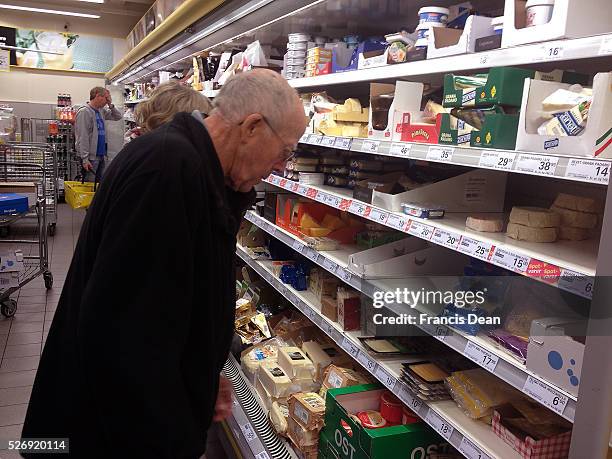 Copenhagen/Denmark/ 26 August 2015_ Milk products milk and cheeses at grocery store