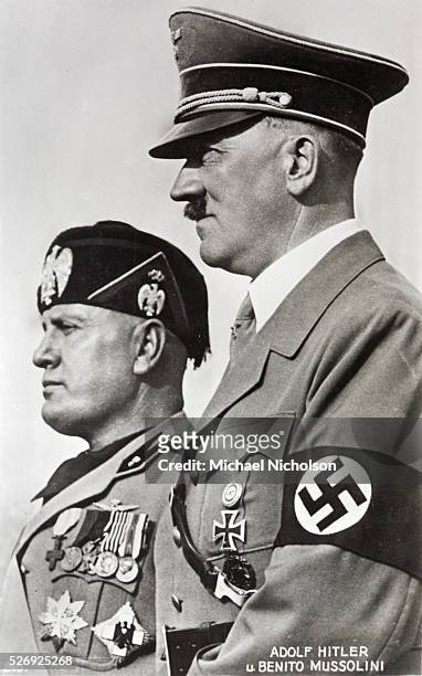 Profiles of Adolph Hitler and Benito Mussolini, leaders of the Fascist axis alliance.