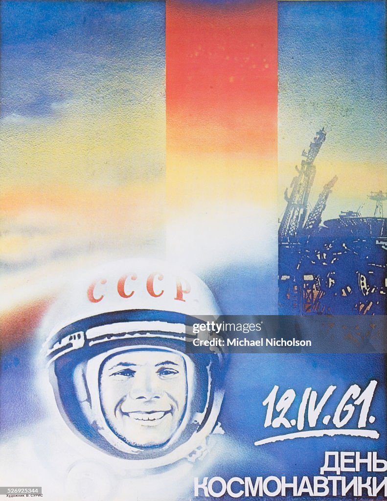 Soviet Poster with Astronaut Yuri Gagarin