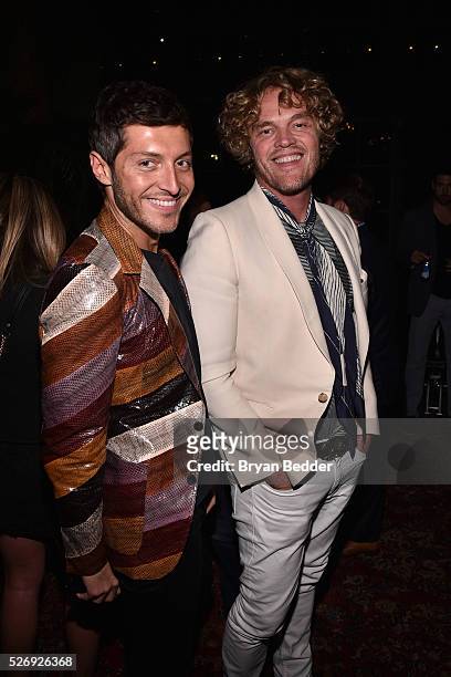Evangelo Bousis and Peter Dundas and guest attend the Gisele Bundchen Spring Fling book launch on April 30, 2016 in New York City.