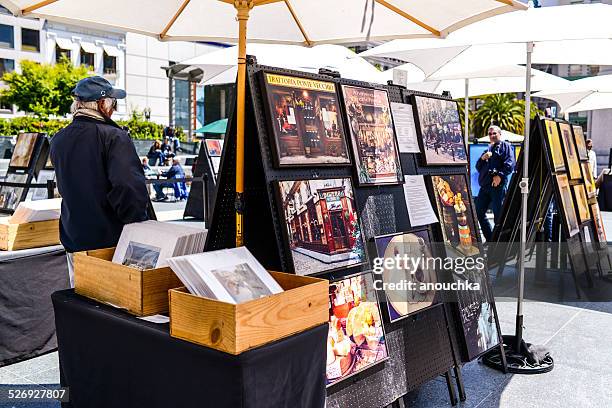 outdoor art gallery on union square, san francisco - art fair stockfoto's en -beelden