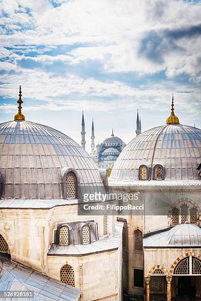 blaue moschee und aya sofya, istanbul - hagia sophia stock-fotos und bilder