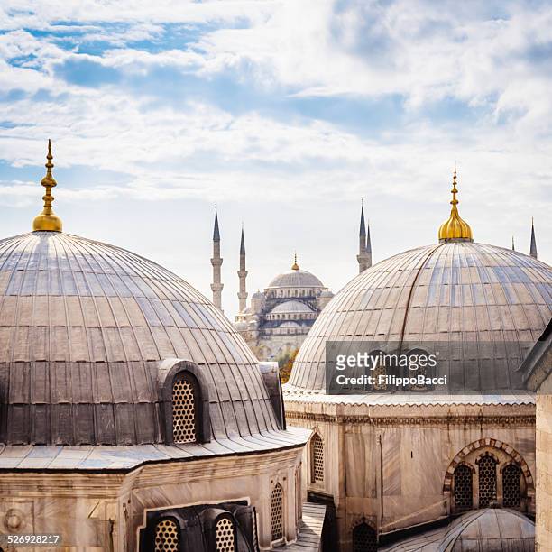 mesquita azul e museu aya sofya, istambul - hagia sophia imagens e fotografias de stock