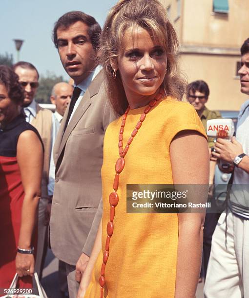 American actress, model, writer, and political activist Jane Fonda with her partner French director, screenwriter and producer Roger Vadim attend the...