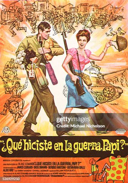 Small Spanish film poster for the 1966 United Artists comedy film "What Did You Do in the War, Daddy?" directed by Blake Edwards and starring James...