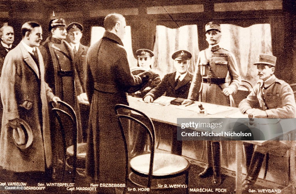 Signing the Armistice that ended the First World War. In a Wagon Lits