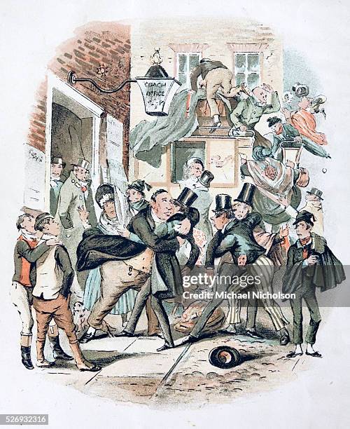 An English Victorian scene. Civil disorder arising from animosity between university undergraduates and towns people as described in a Charles...