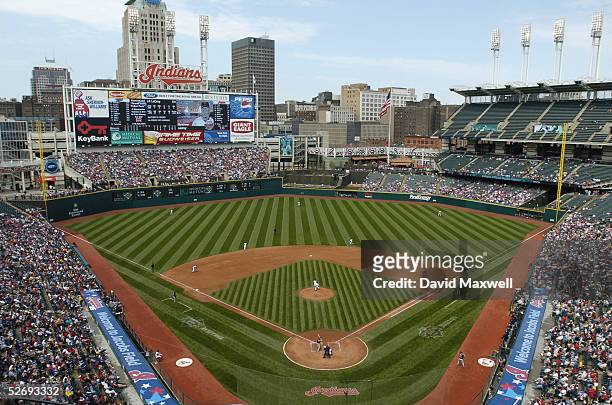 General view of the interrior of the stadium during the MLB game between the Minnesota Twins and the Cleveland Indians on April 17, 2005 at Jacobs...