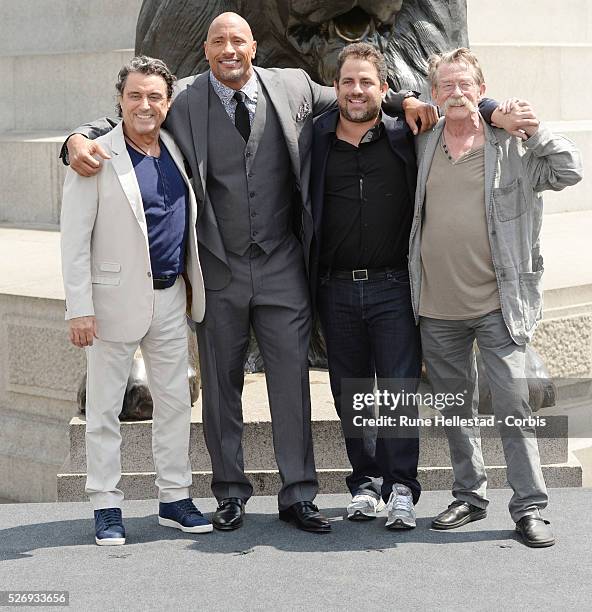 Ian McShane, Dwayne "The Rock" Johnson, Brett Ratner and John Hurt attend a photo call for "Hercules" at Trafalgar Square.
