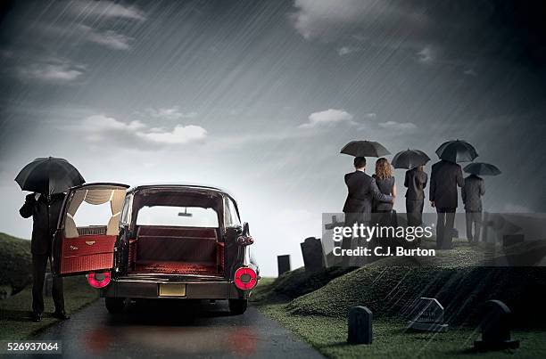 funeral in rain - hearse stock pictures, royalty-free photos & images