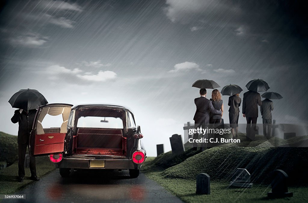 Funeral in rain