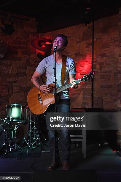 Recording Artist Eric Gunderson of Love and Theft performs at the George Jones Museum to celebrate top fundraising St. Jude Heroes for the 17th...