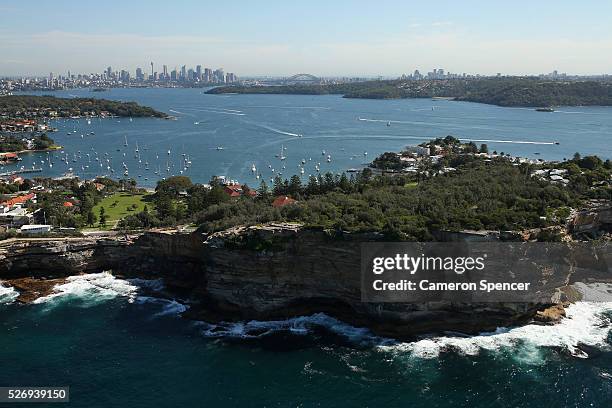 View of Watsons Bay and Sydney Harbour in the background from the Appliances Online blimp on April 28, 2016 in Sydney, Australia. The Appliances...