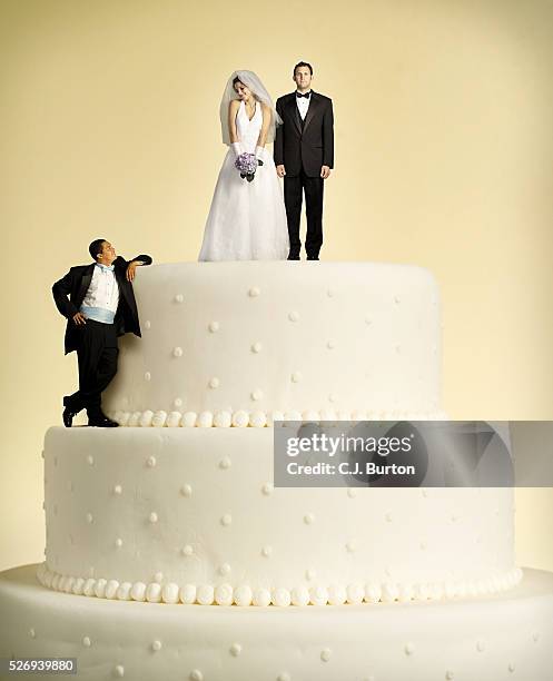 three people on wedding cake - infidelidad fotografías e imágenes de stock