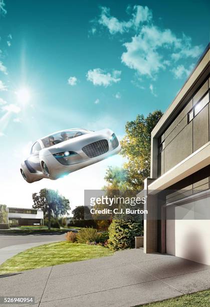 flying car - futuristic house stock pictures, royalty-free photos & images