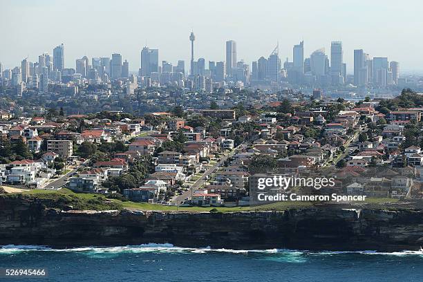 View of Dover Heights and central Sydney in the background from the Appliances Online blimp on April 28, 2016 in Sydney, Australia. The Appliances...