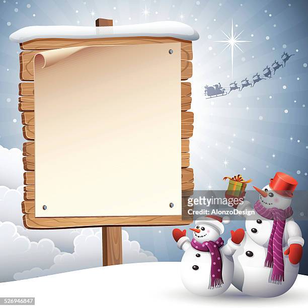 ilustrações de stock, clip art, desenhos animados e ícones de bonecos de neve de natal feliz com sinal - pólo norte