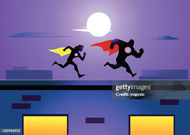 superheroes of the night - jogging city stock illustrations