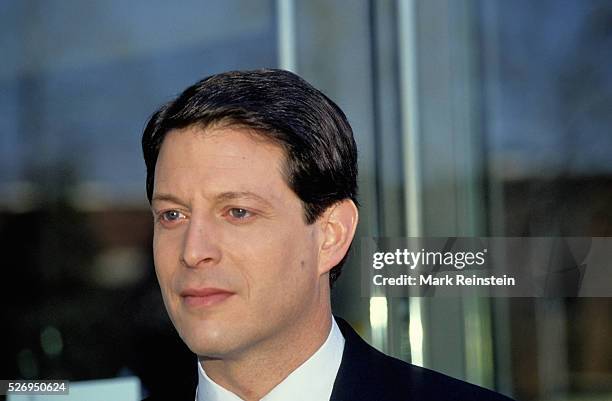 Washington, DC. 2-21-1988 Senator Albert Gore Jr. Talks with reporters outside NBC studios fter his appearance on the SUnday morning talk show "Meet...