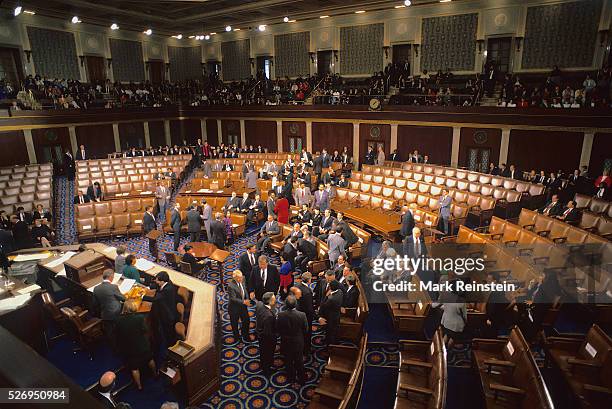 Washington DC 1-6-1993 Vice President Dan Quayle presides over the counting of the electoral ballots during a joint session of Congress in the House...