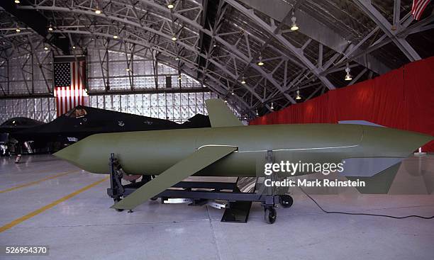 Camp Springs, Maryland. 1991 A model of one of the first stealth cruise missiles on display in a hangar Andrews Air Force Base. Credit: Mark Reinstein