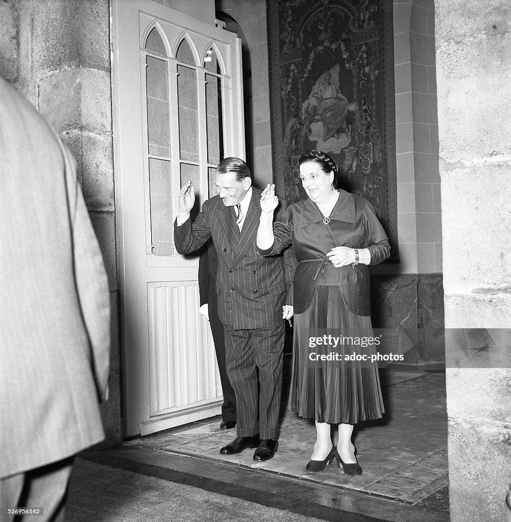 Ren�� Coty (1882-1962) and Germaine Coty (1886-1955) in Paris. In 1954.