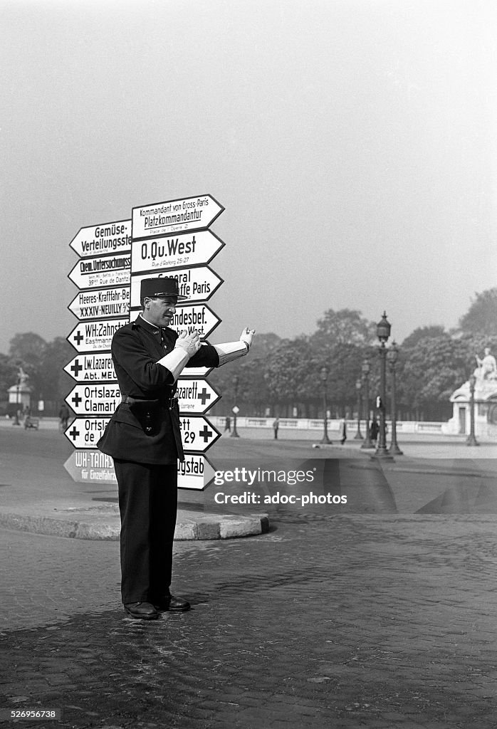 World War II. Paris under German occupation. Traffic policeman. In 1943.