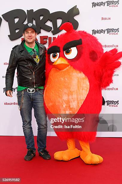 Sascha Vollmer, a band-member of 'The BossHoss' attend the Berlin premiere of the film 'Angry Birds - Der Film' at CineStar on May 1, 2016 in Berlin,...