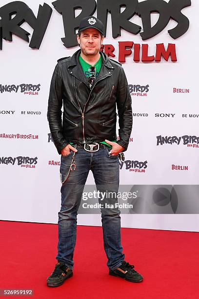 Sascha Vollmer, a band-member of 'The BossHoss' attend the Berlin premiere of the film 'Angry Birds - Der Film' at CineStar on May 1, 2016 in Berlin,...