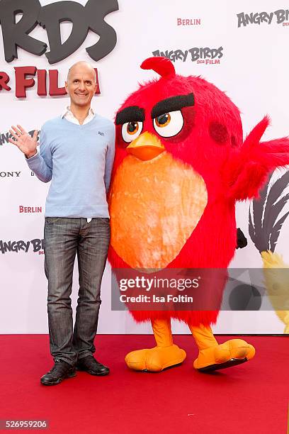 Actor Christoph Maria Herbst attend the Berlin premiere of the film 'Angry Birds - Der Film' at CineStar on May 1, 2016 in Berlin, Germany.