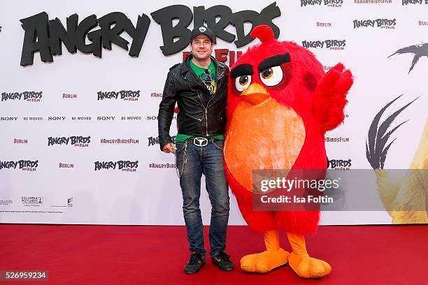 Sascha Vollmer, a band-member of 'The BossHoss' attend the Berlin premiere of the film 'Angry Birds - Der Film' at CineStar on May 1, 2016 in Berlin,...