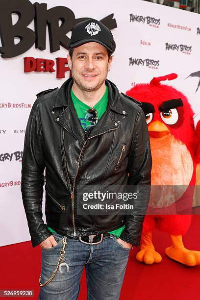 Sascha Vollmer, a band-member of 'The BossHoss' attend the Berlin premiere of the film 'Angry Birds - Der Film' at CineStar on May 1, 2016 in Berlin,...