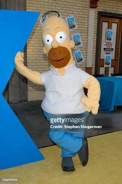 The Simpsons character Homer Simpson attends "The Simpsons" 350th episode block party on the New York street of Fox Pico Lot on April 25, 2005 in Los...