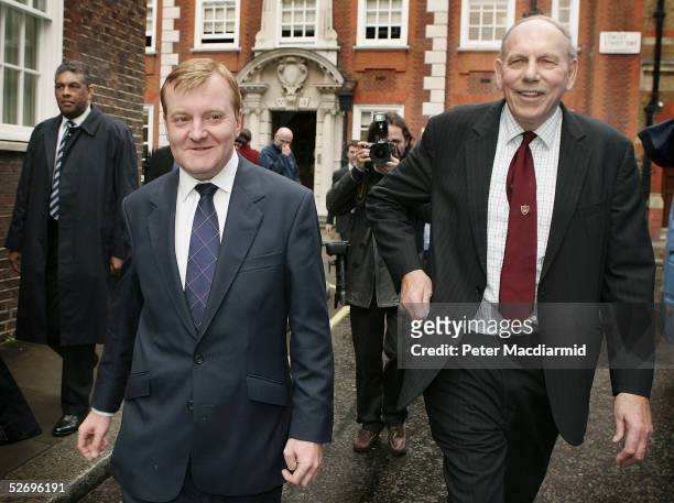 Liberal Democrat leader Charles Kennedy walks with Labour party defector Brian Sedgemore at party headquaters on April 26, 2005 in London. Mr...