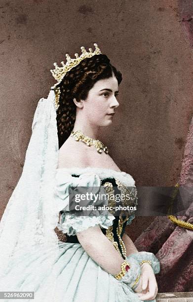 Elisabeth , Empress of Austria , Consort of Franz-Joseph II. Ca. 1870. Coloured photograph.