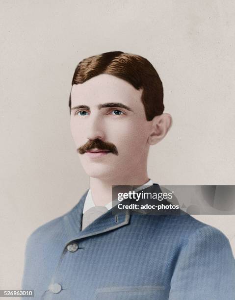 Nikola Tesla , Serbian-American inventor, electrical engineer, mechanical engineer and physicist, circa 1885. Colorized version of a photograph by...