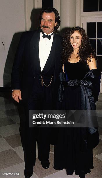 Washington, DC. 12-6-1992 Tom Selleck and his wife Jilly arrive at the White House State Dinner for the Kennedy Center Honors. Thomas William "Tom"...