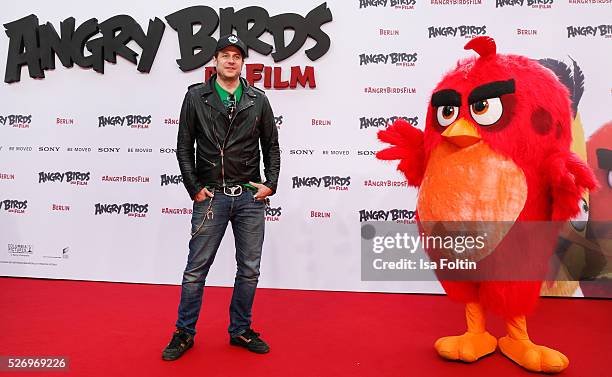 Sascha Vollmer, a band-member of 'The BossHoss' attend the Berlin premiere of the film 'Angry Birds - Der Film' at CineStar on May 1, 2016 in Berlin,...