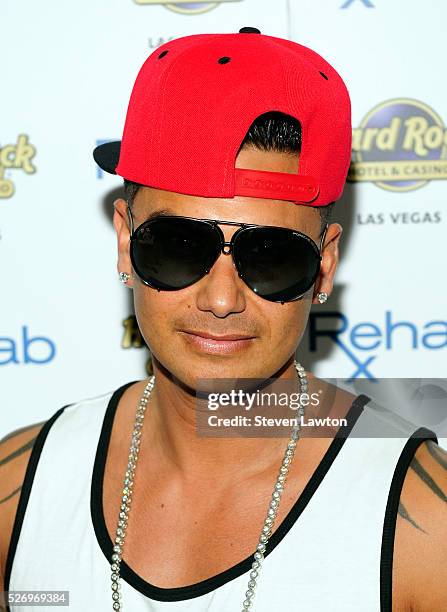 Paul "Pauly D" DelVecchio arrives at the Hard Rock Hotel & Casino during the resort's Rehab pool party on May 1, 2016 in Las Vegas, Nevada.