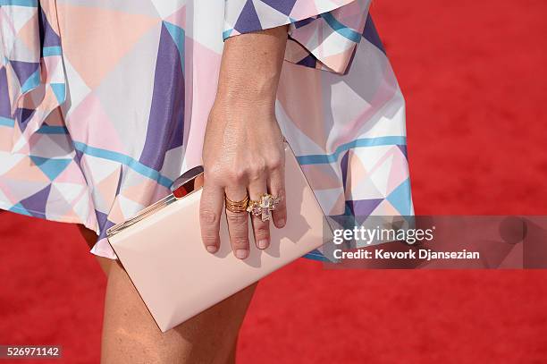 Singer Sara Evans, fashion detail, attends the 2016 American Country Countdown Awards at The Forum on May 1, 2016 in Inglewood, California.