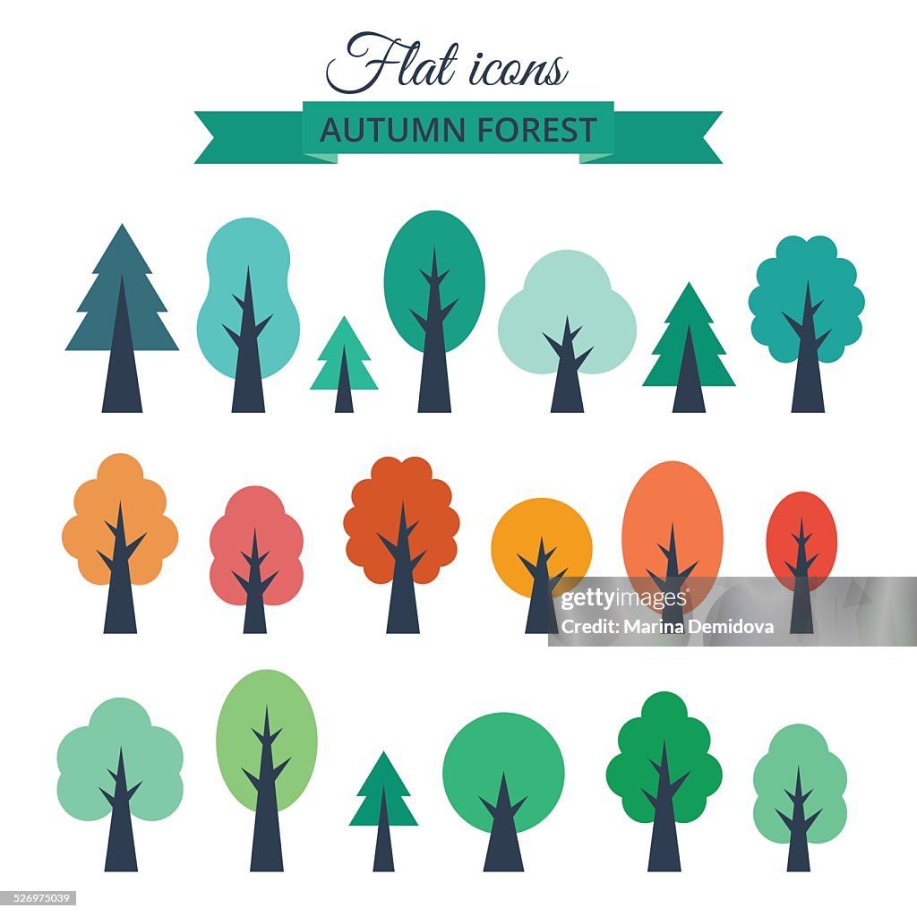 Colorblocked Tree Vector Set With Colored Flat Trees High-Res Vector Graphic - Getty Images