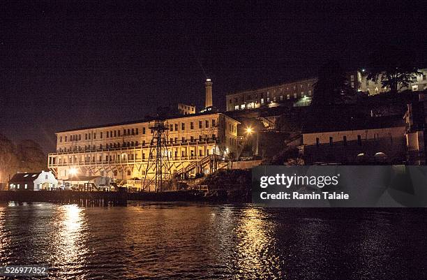 Alcatraz Jail and officers living quarters seen at night in San Francisco, California on Wednesday, June 23, 2015.