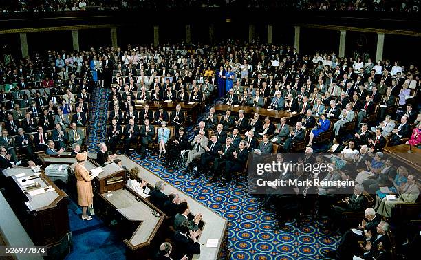 Washington, DC. 5-16-1991 Queen Elizabeth II made history by becoming the first British monarch to address a joint session of Congress, opened her...