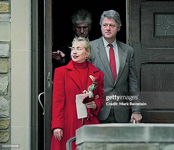 Washington, DC. 2-14-1993 President William Jefferson Clinton along with First Lady Hillary Rodham Clinton arrive and depart Sunday morning Church...