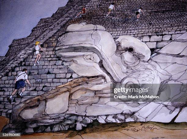 Climbing the Pyramid at Chichen Itza by Franklin McMahon