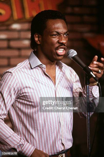 Eddie Murphy Performing a comedy routine, circa 1985.