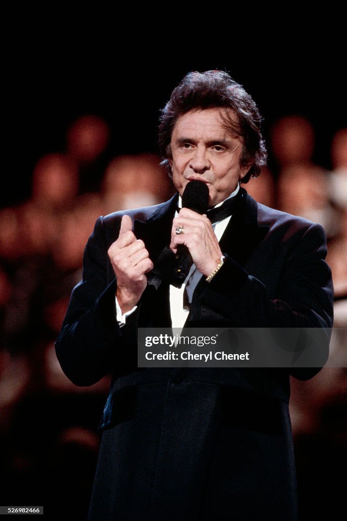 Johnny Cash Singing on Stage