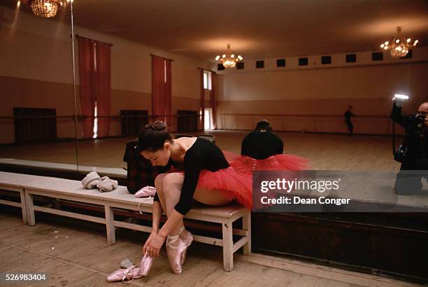 Yekaterina Maximova of the Bolshoi Ballet Changing her Shoes