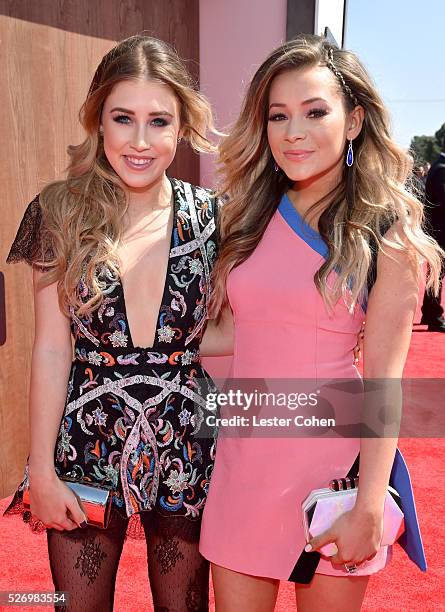 Singers Madison Marlow and Taylor Dye of Maddie & Tae attend the 2016 American Country Countdown Awards at The Forum on May 1, 2016 in Inglewood,...